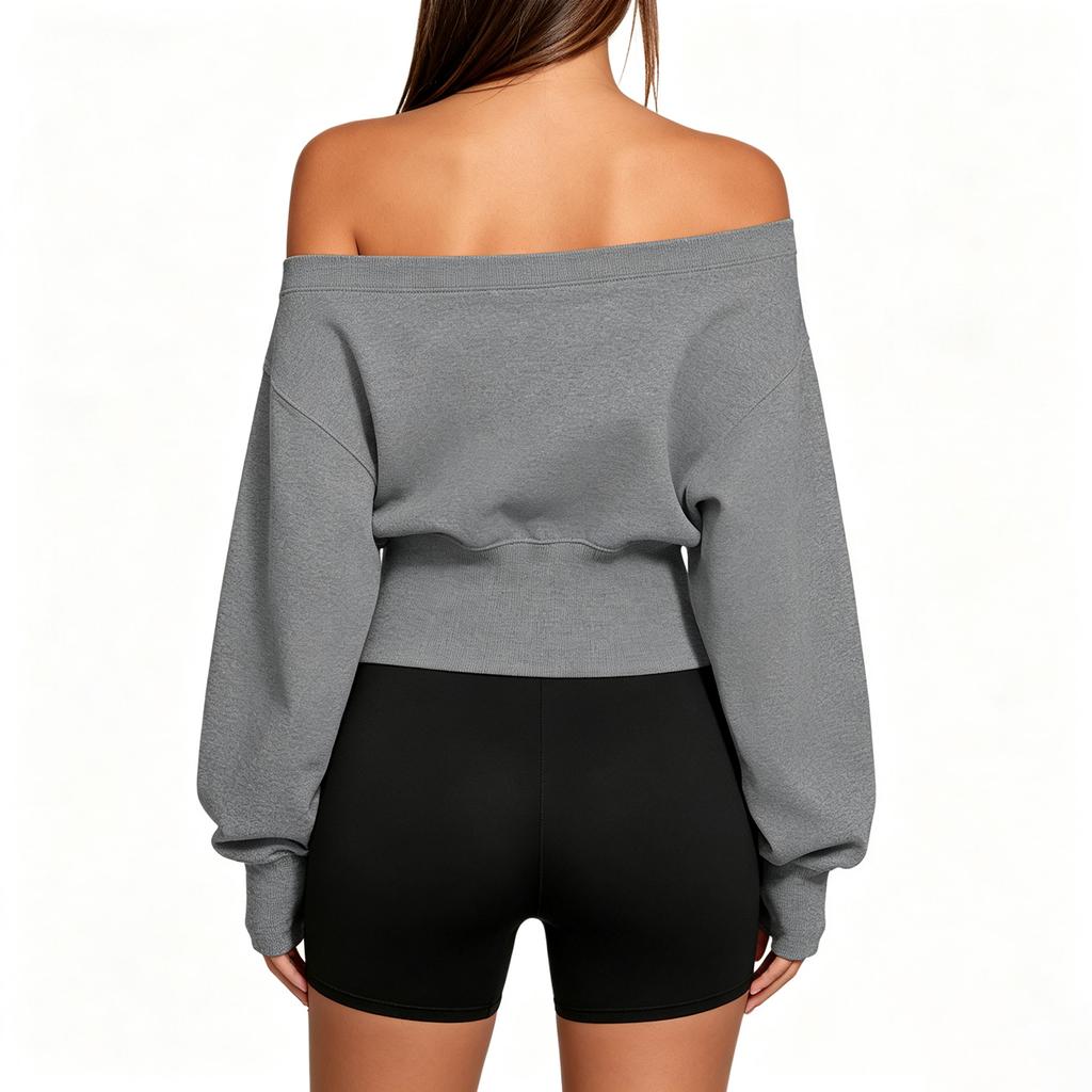 Women's Casual Off Shoulder Long Sleeve Sweatshirt with Thumbholes, Pullover Top for Everyday Wear