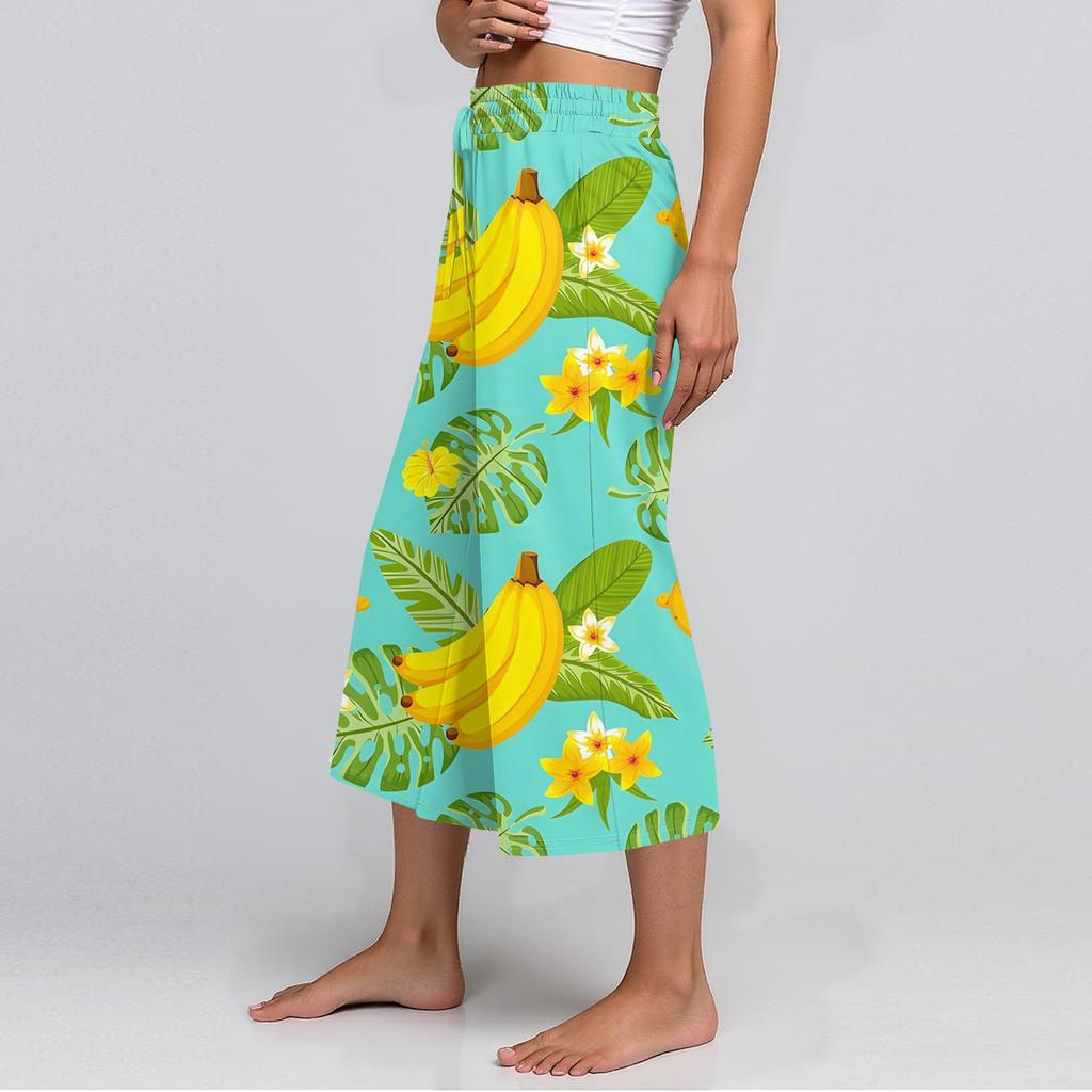 Damen Sommer Hohe Taille Bedruckte Freizeit-Sportbekleidung Lässige Cropped-Hose Weite Hose