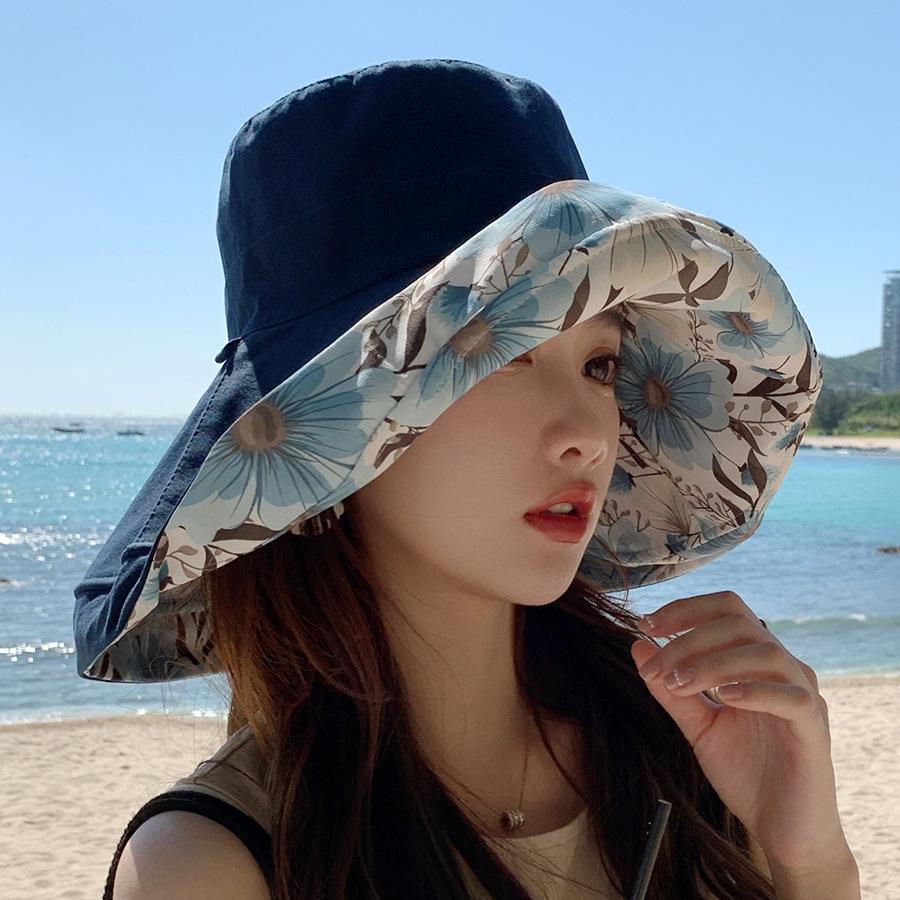 Panama Hats Spring and Summer Women's Double Sided Printed Fisherman Bucket Basin Sun Hat Big Brim Fashion Hat Outdoor Cap H18