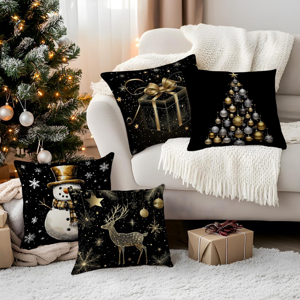 Black Gold Christmas Theme Pillowcase Bedroom Cushion Cover 100% Polyester Living Room Cushion Pillowcase Home Decor