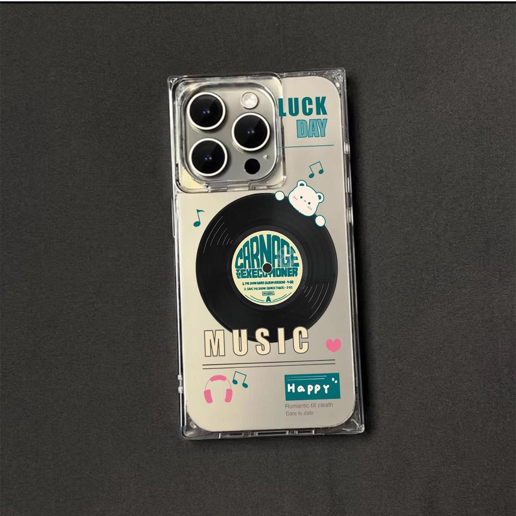 Square Back Tube Protection Clear Case For iPhone 14 Pro Max 13 11 12 15 Plus 16 ProMax Anti-Oxygen,Love Disc Pattern Casing