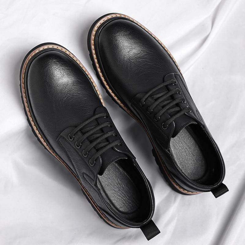 FashionCow Leather Platform Shoes for Men Spring Autumn New Designer British Style Retro Loafers Male Fashion Casual Work Shoes Man