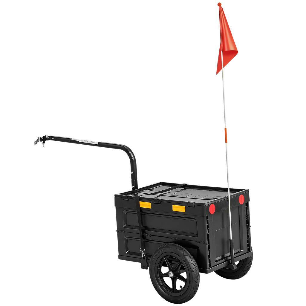 Bike Trailer Cargo Cart, Folding, Plastic Box, 65 L, 145 x 51.5 x 72 cm, Black