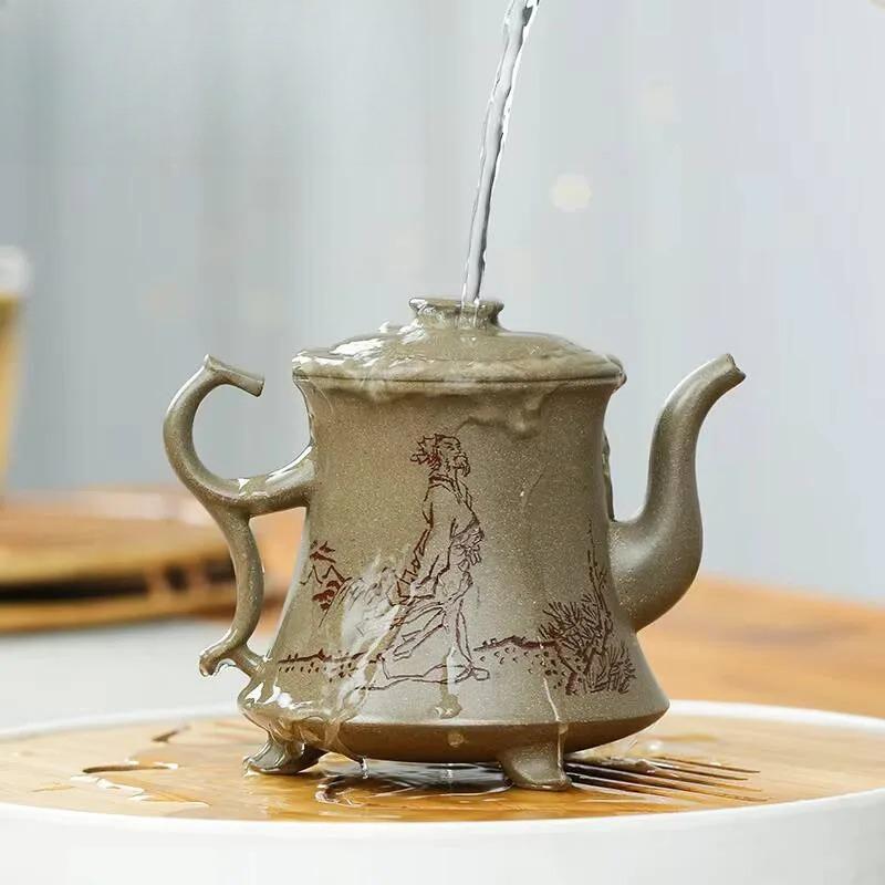 250ml Authentic Yixing Raw Ore Crab Shell Green Mud Three-legged Purple Clay Teapot Handmade Household Kung Fu Teaset Customized