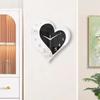 Mirror Love Wall Clock Black and White Silent Frameless Design Clock Suitable for Anniversary and Valentine's Day