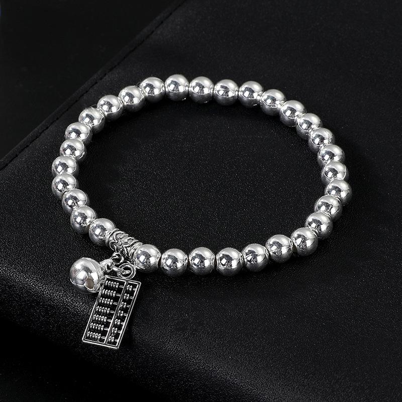 Abacus Leaf Lock Pendant Miao Women's Bracelet Alloy Imitation Silver Bead Bracelet Jewelry
