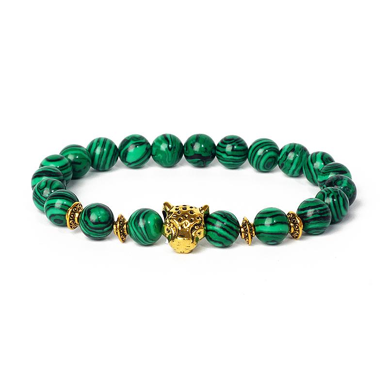 Leopard Head Beaded Bracelets for Men Women 8mm Rock Lava Stone Crown King Lion Charm Bracelet Set Natural Stone Elastic Jewelry