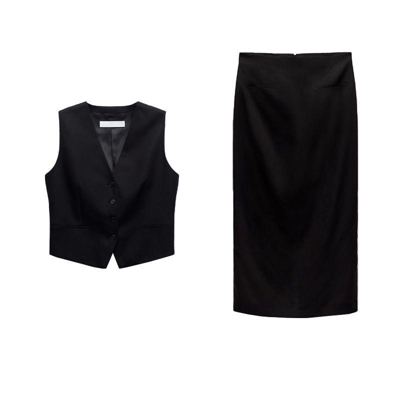 Summer Casual Linen Vest Midi Dress Two-Piece Set