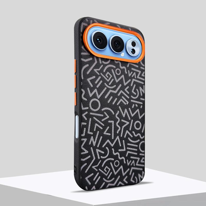 Einfache Leder Graffiti Malerei Hülle für Honor 500 Pro, Huawei Magic 8 Pro 7 RSR Magnetisches Kabelloses Laden Metall Objektivabdeckung