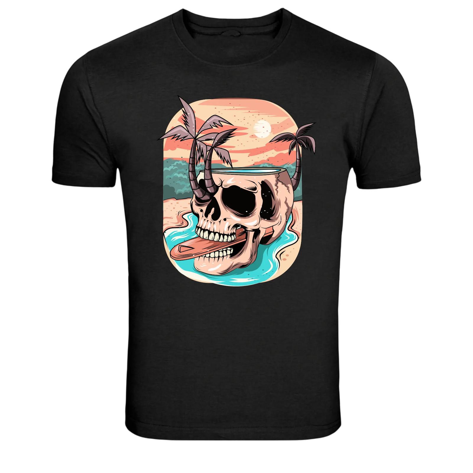 Tropical Skull Island Sunset Beach Graphic T-Shirt XXL