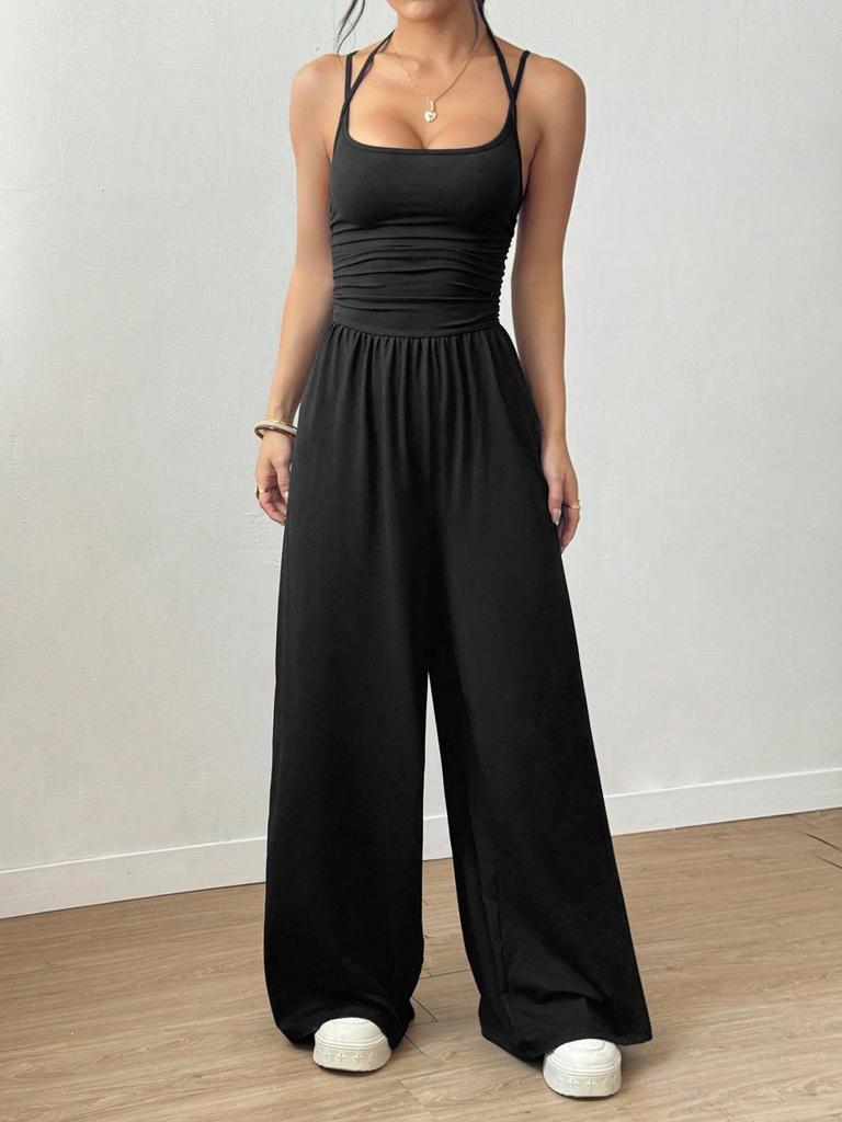 Damen Freizeit Sommer Camisole Jumpsuit - Weiter Bein, Locker, Taillenbetonend Bodycon Stil