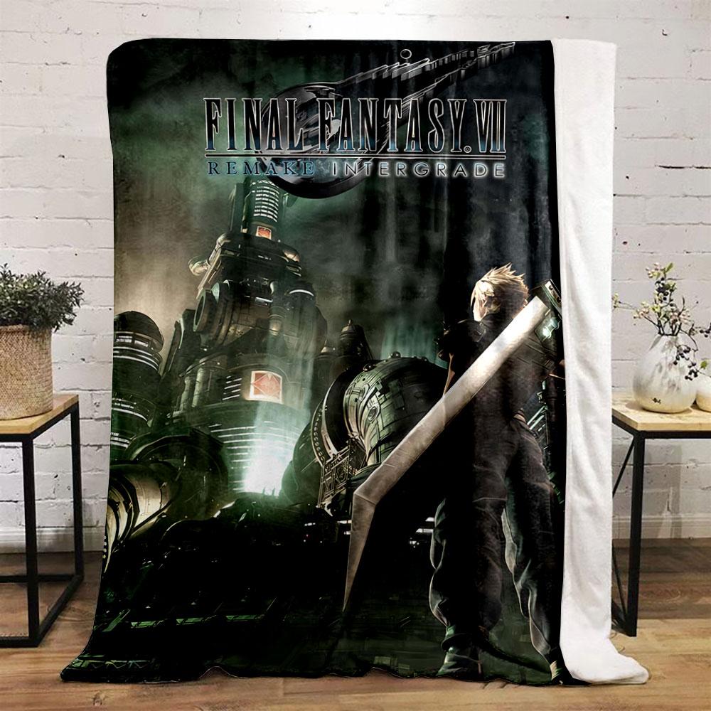 A figure with a large sword stands before a glowing industrial cityscape. for all seasons blanket lunch break throw gift
