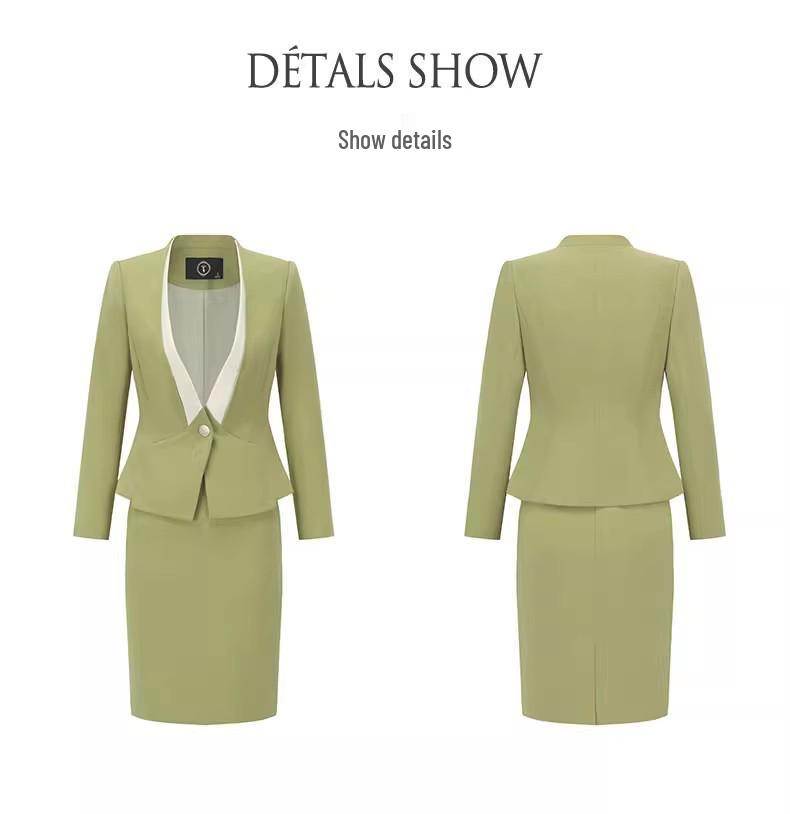 Women's Long Sleeve Collarless Suit Jacket Set - Spring/Autumn Workwear for Flight Attendants or Hotel Staff
