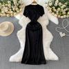 Summer Small Size Women Vintage Luxury Beading Black Long Maxi Slim Bodycon Student Princess Party Dresses For Girl Graduation