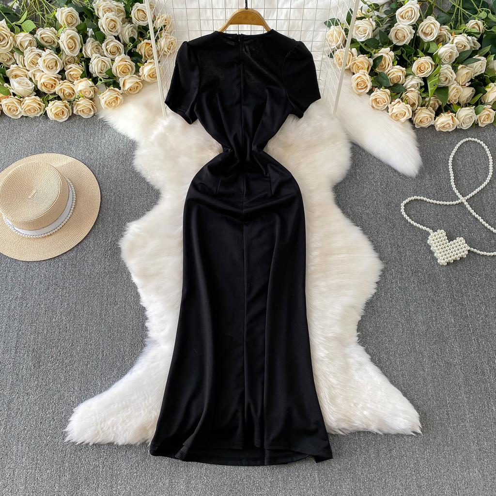 Summer Small Size Women Vintage Luxury Beading Black Long Maxi Slim Bodycon Student Princess Party Dresses For Girl Graduation
