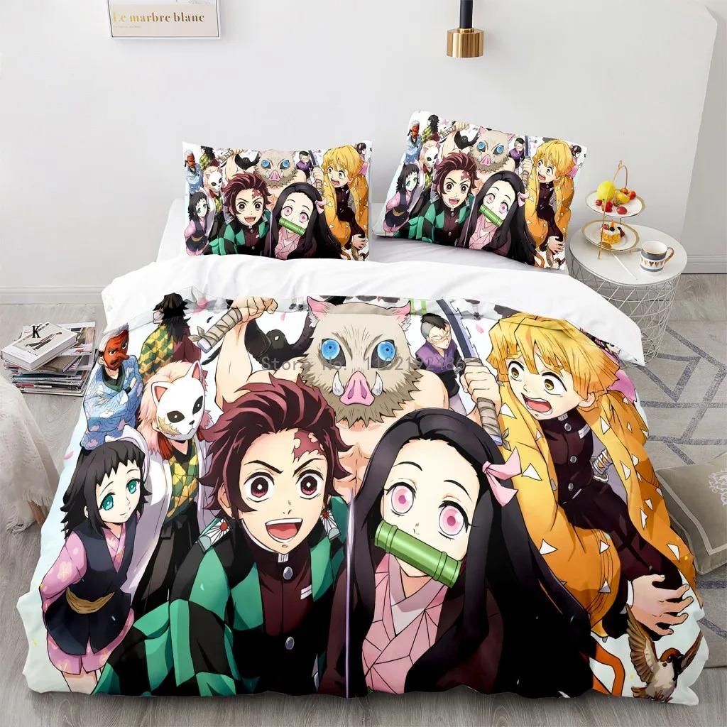 Fashionable Demon Slayer Bedding Sets Anime Printed Comforter Cover Set Single Twin Full Queen Boys Girls Teen Bedroom Decor