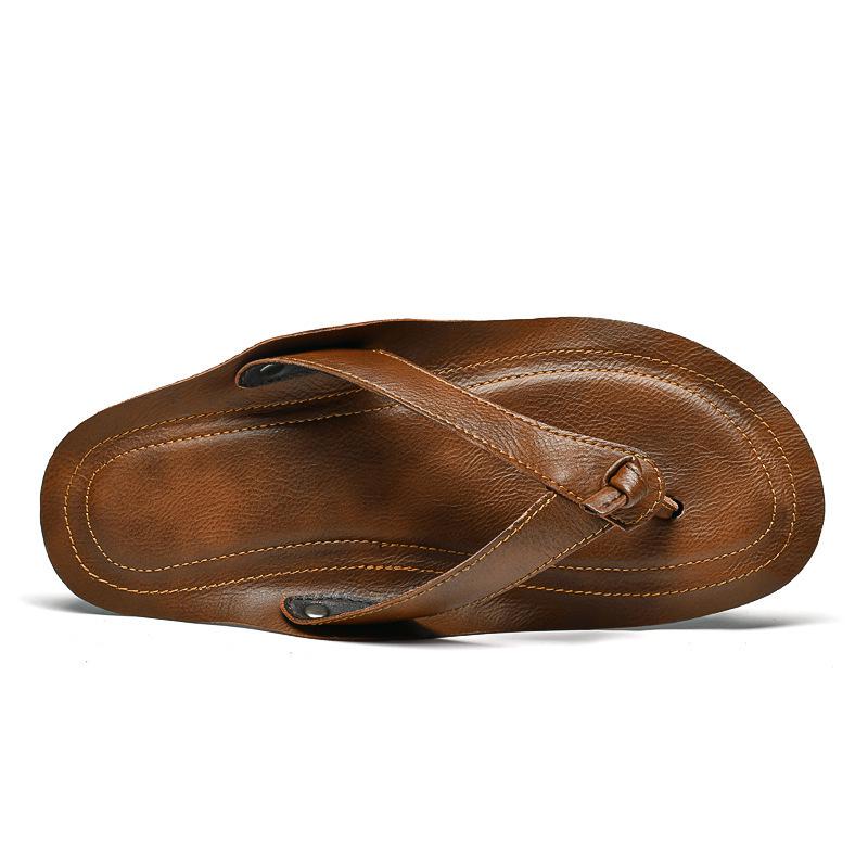 Men's Plus Size Retro Genuine Leather Non-slip Beach Flip-flops