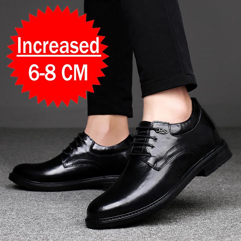 New Men Leather Shoes For Men Business Dress Shoes Invisible Inner Height Increasing Man Shoes 8CM Wedding Shoes Big Size 36-47