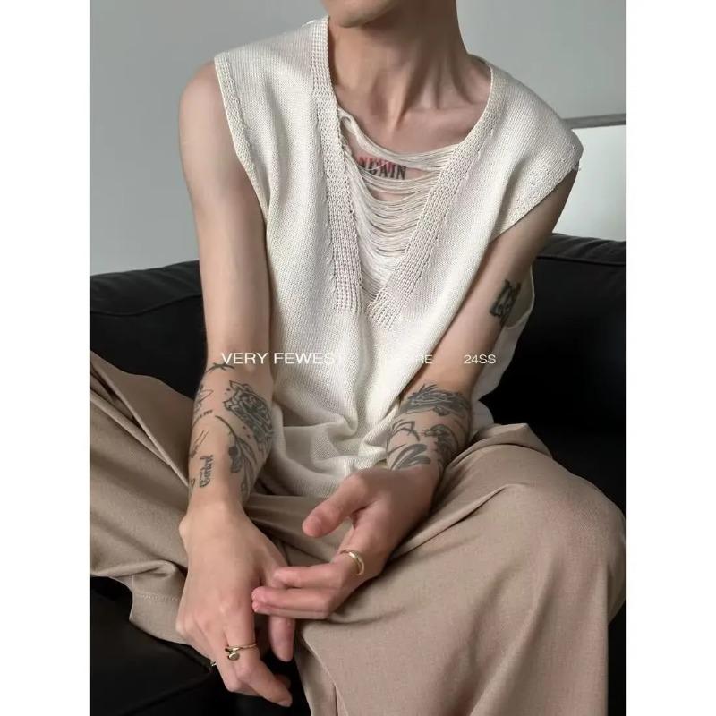 Mens Distressed Knit Sleeveless Casual Tank Top M