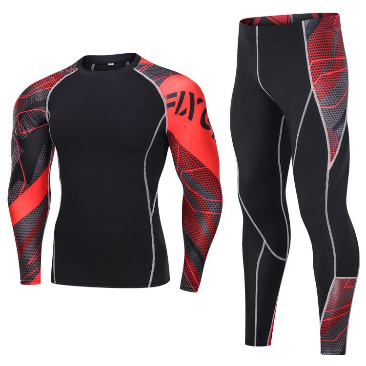 Printed gym clothes, long-sleeved tights, high-elastic quick-drying basketball riding, running training clothes S
