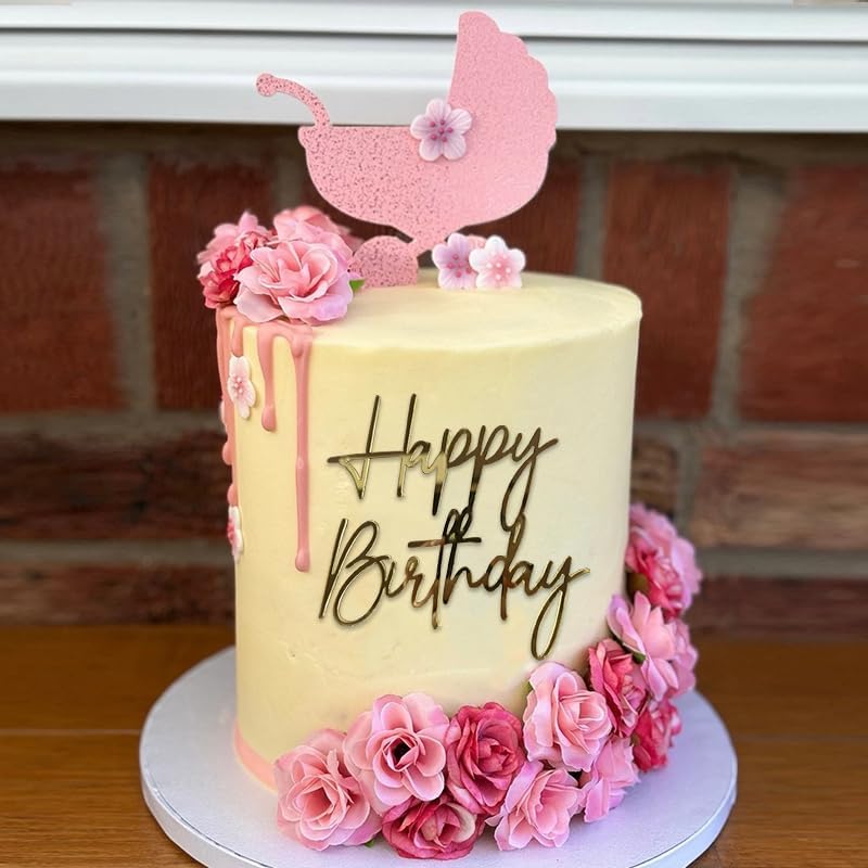1PCS Happy Birthday Cake Topper,Gold Mirror Acrylic Boy or Girl Cake Sign Decorations,Birthday Cake Charm Supplies for Birthday Party Cake Dessert