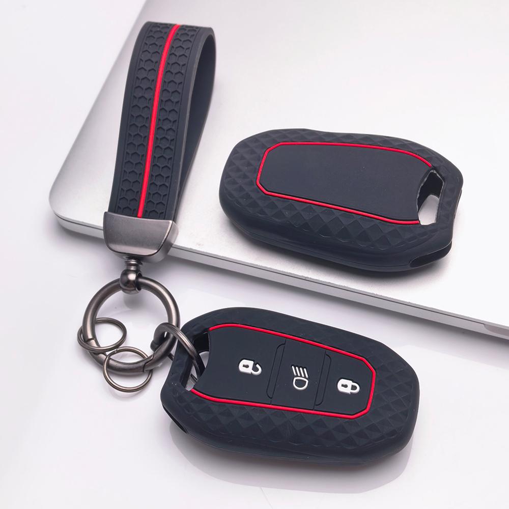 Sleutelhangerhoesje voor Peugeot 3008 5008 208 308 408 508 4008 C1 met Sleutelhanger Krasbestendig Oppervlak Schokbestendige Structuur Zachte Grip Textuur