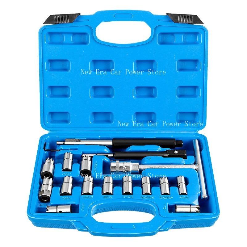 17PCS Fuel Injector Cleaning & Repair Tool Kit, Valve Seat Reamer Set for Car