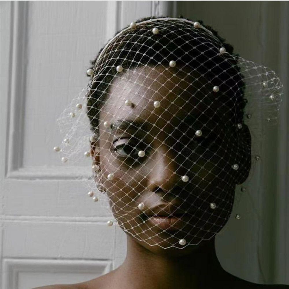 Pearl Bride Veils Rhinestone Wedding Headband Bride Headdress Birdcage Veil  Bridal Party