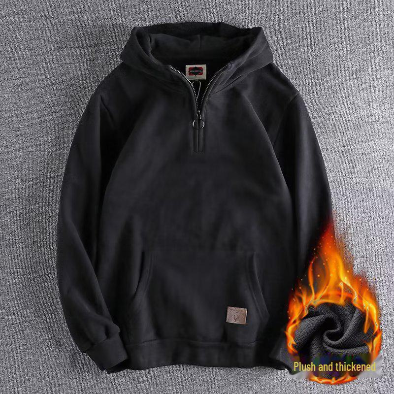 Herren Koreanischer Stil Kapuzensweatshirt - Halboffener Kragen, Trendiges Japanisches Jugend-Oberteil für Frühling & Herbst