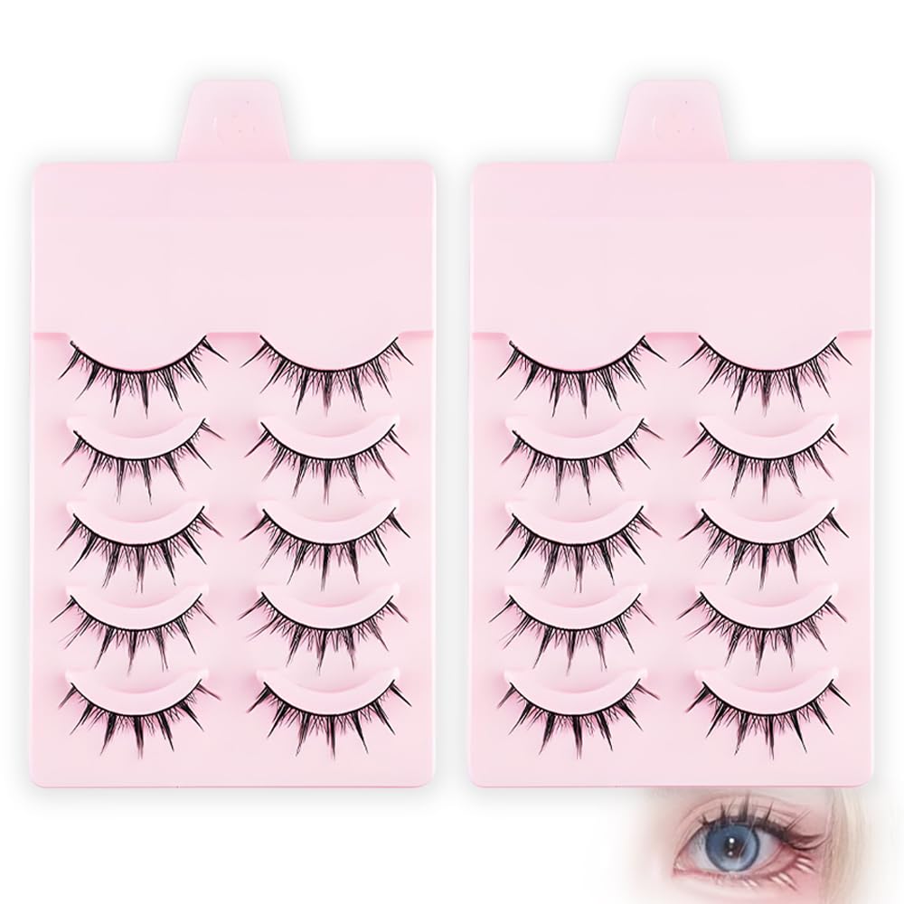 False eyelashes natural clustered black shaft 1-second eyelash extension everyday makeup cosplay use lightweight soft 2 packs 10 pairs included.
