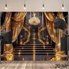 Zwart Gouden Podium Achtergrond Elegante Balzaal Trap met Verlichting Fotografie Achtergrond