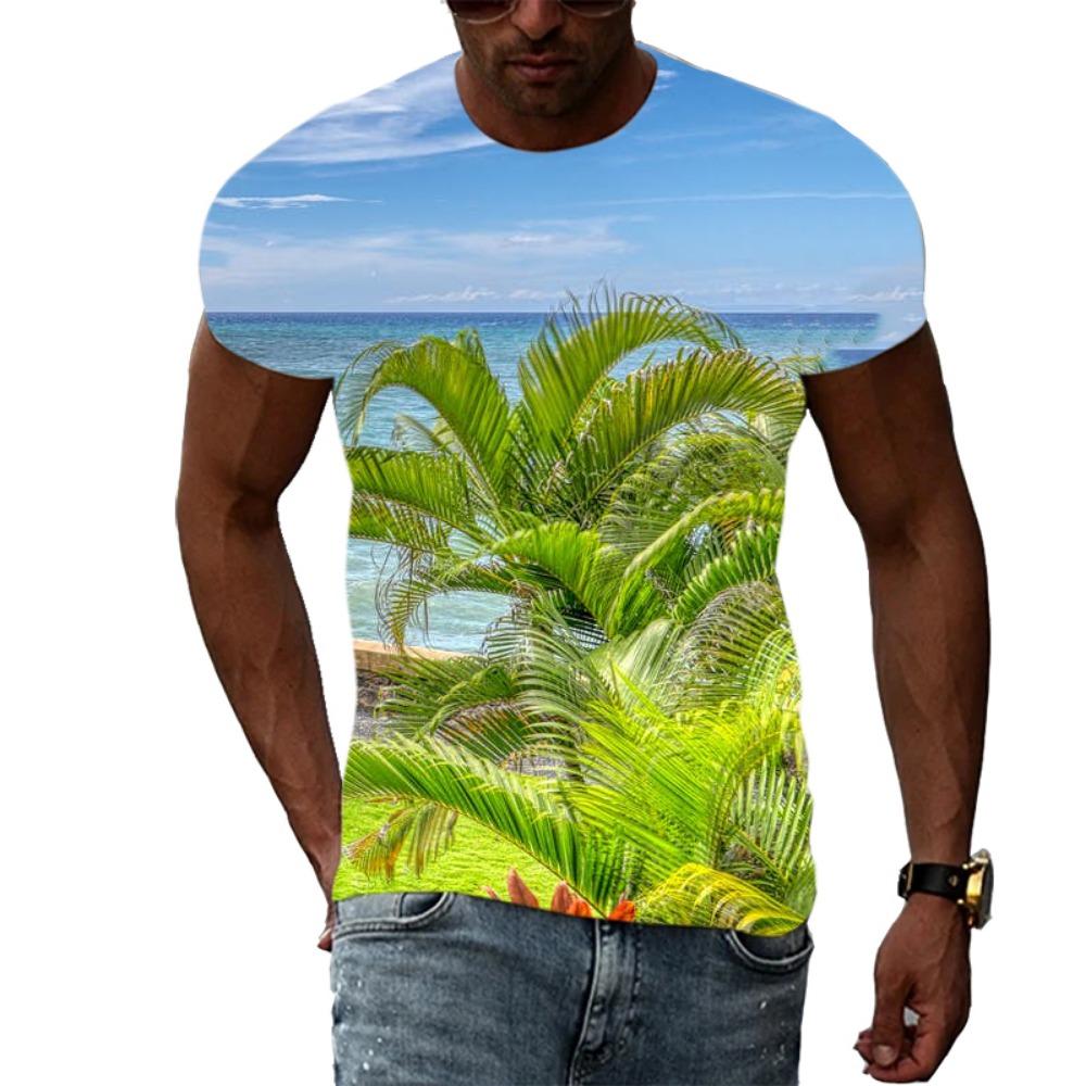 Sommer Herrenmode Persönlichkeit T-Shirt Palme Grafik 3D-Druck Hübsch Lässig Trend Übergröße O-Ausschnitt Kurzarm Top