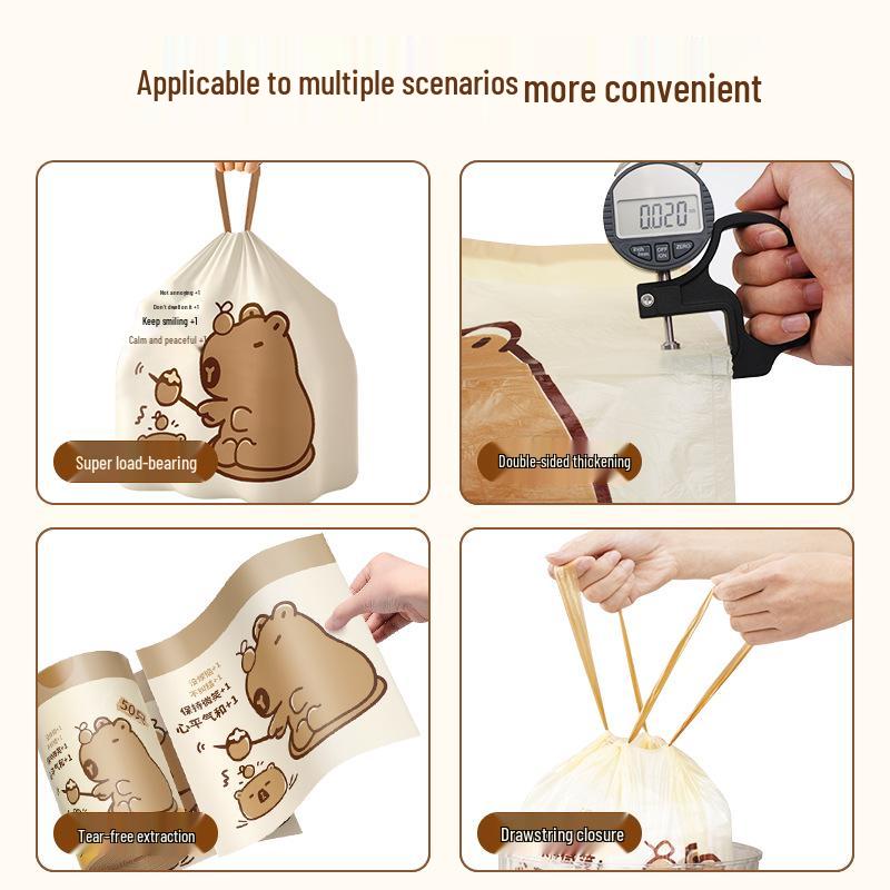 Okas Tear-Free Portable Capibara Thickened Large Garbage Bags for Home, Kitchen, and Dormitory with Drawstring