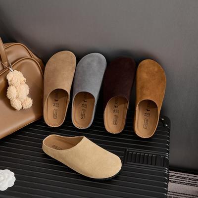 Cowhide Version~ Birkenstock Shoes Leather Row Wind Soft Surface Lazy Shoes One Pedal Thick-soled Bag Head Boken Women's Shoes Half Slippers