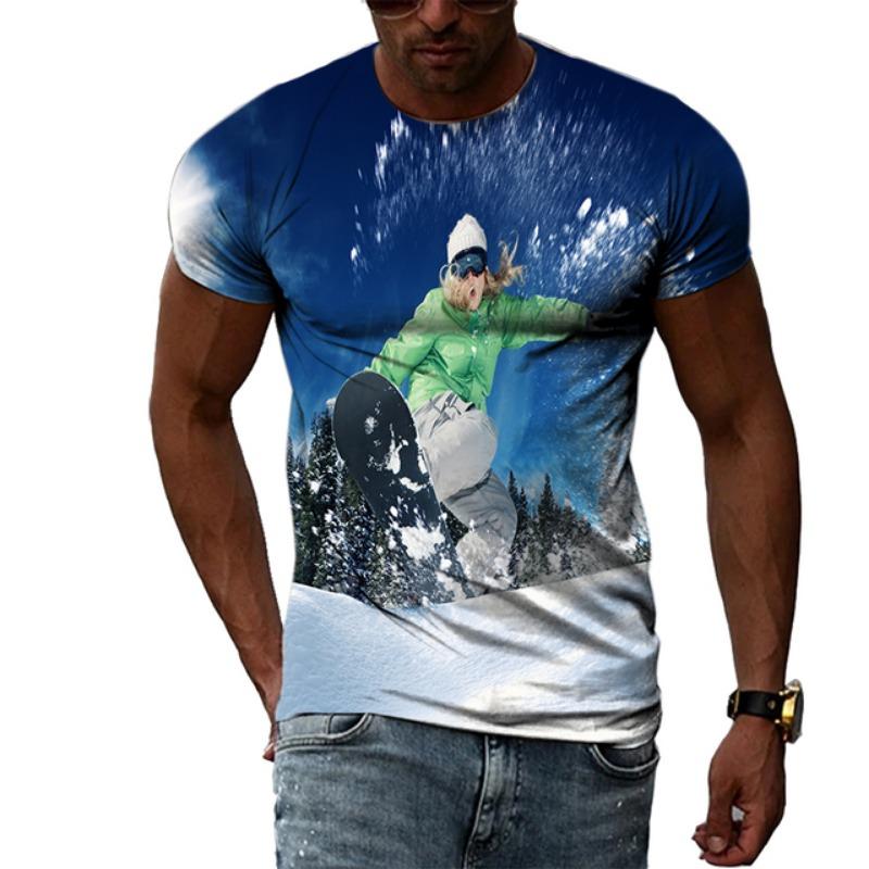 Sommermode Skateboard Sportswettbewerb Ski Herren T-Shirts Lässiger Druck Hip Hop Harajuku Persönlichkeit Rundhals Kurzarm Top