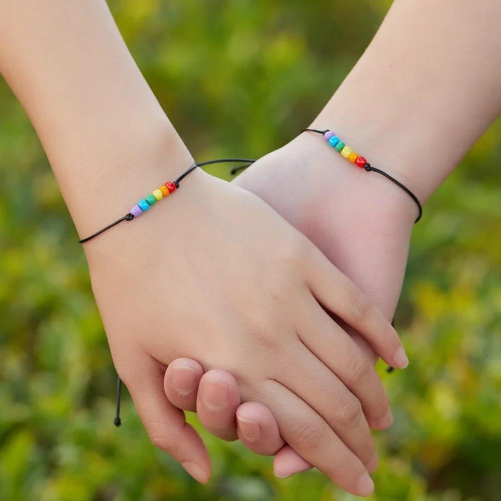 2Pcs Candy Color Rainbow Heart Bracelet Adjustable Friendship Braided Bracelet  Gifts
