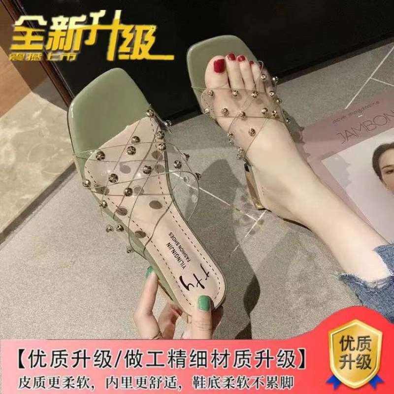 Size 35-43, Large Size Women's Shoes Slippers Women's Summer Wear Thick Heel Transparent Cool Slippers 41 Fashionable Low Heel One-word Drag 42