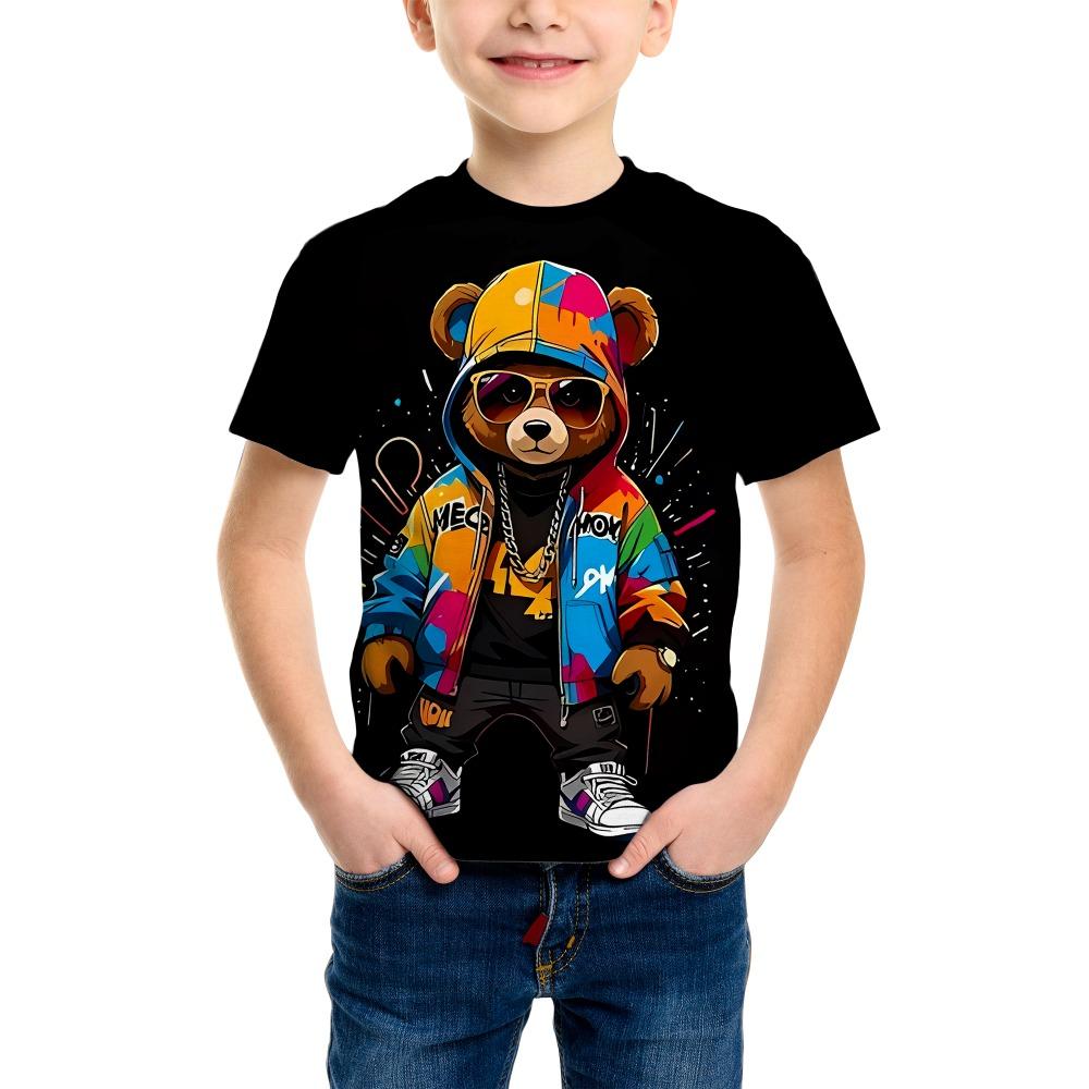 Boy s Fashion 3D Printed T-Shirt - Short Sleeve Crew Neck Casual Streetwear Bike Design for Young People 100