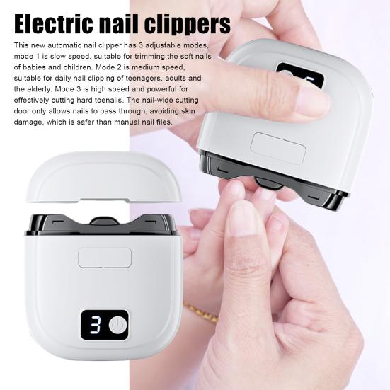 3-In-1 Electric Nail Clipper Automatic Kids Adults Seniors Nail Trimmer with LED Light 3 Speed Baby Manicure Grinding File Fingernail Cutter Polisher