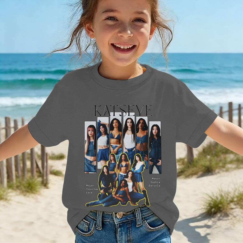 KATSEYE Print T-shirt for Kids Casual Summer Top with Katseye Pattern Short Sleeve Tee Youth Girl Streetwear Fashion Tops