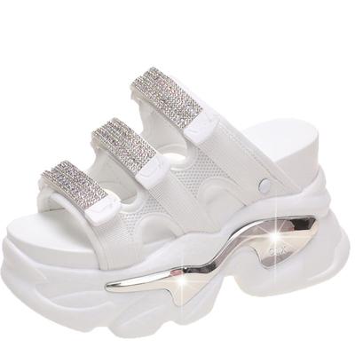 Fashion 10cm Wedge Heels Slippers for Women 2024 New Summer High Platform Sandals Woman Thick Bottom Non Slip Black Beach Flip Flops