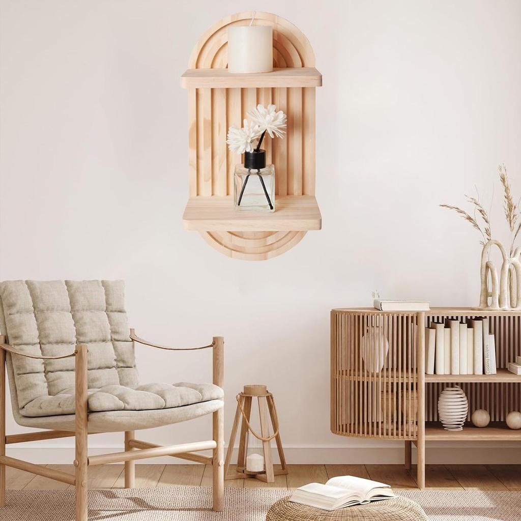 Scaffale da Parete ad Arco in Legno a Doppio Strato Disponibile - Porta Candele e Vasi, Ideale per Decorare Soggiorno e Camera da Letto