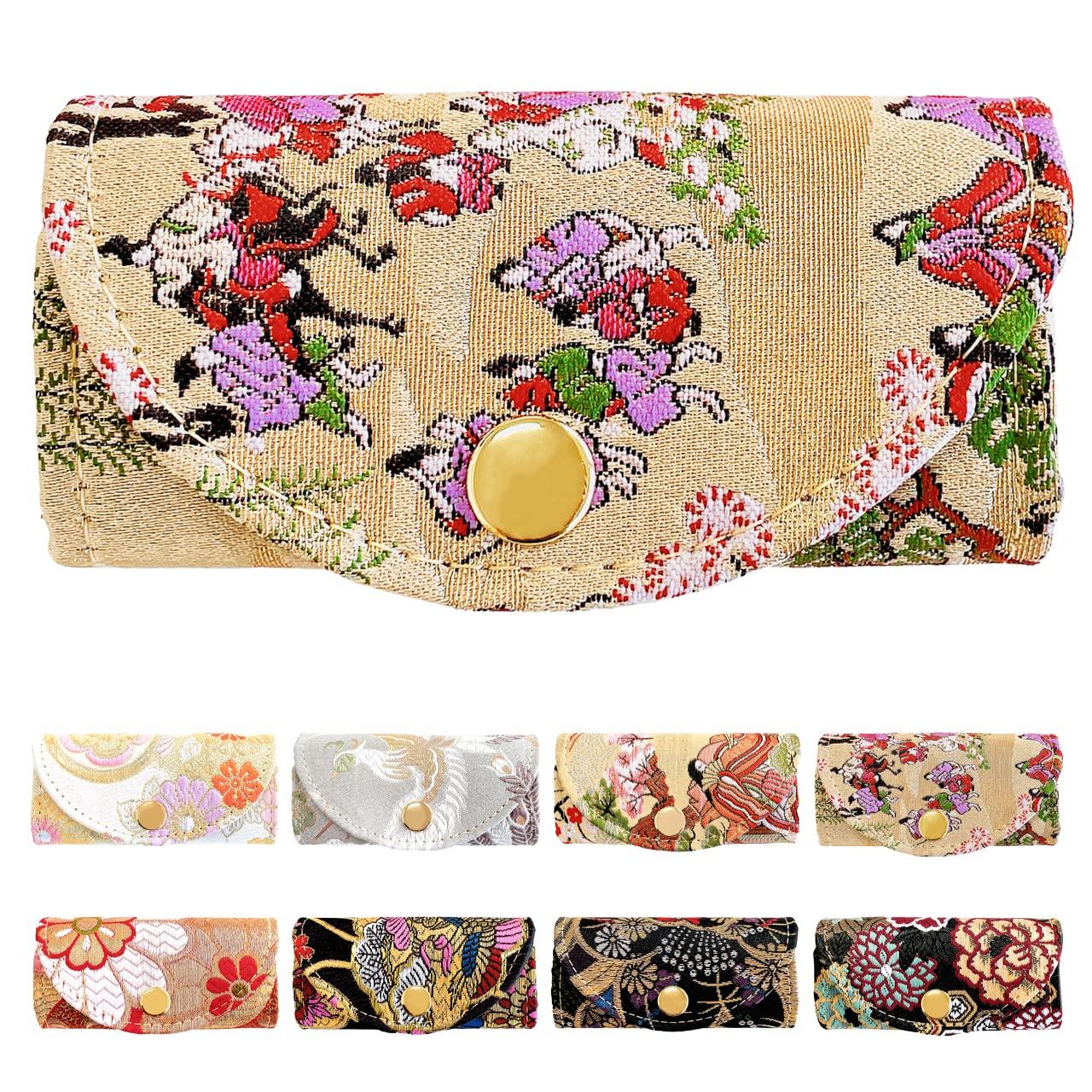 

Nishijin Woven Key Case 4 Row Smart Key Trifold Key Holder Key Compact Key Holder 4 Row Key Hook Japanese Pattern Gold Brocade Takamisha Genji Emaki