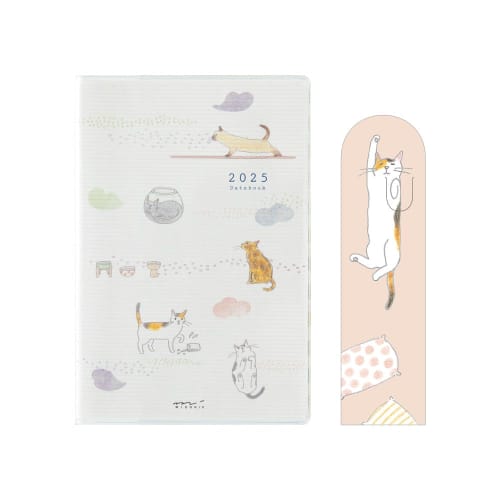 

Записная книжка Midori Pocket Diary Notebook 2025 Mini Monthly Limited Edition с закладкой с рисунком кошки 22293006 (Начиная с января 2025 г.)