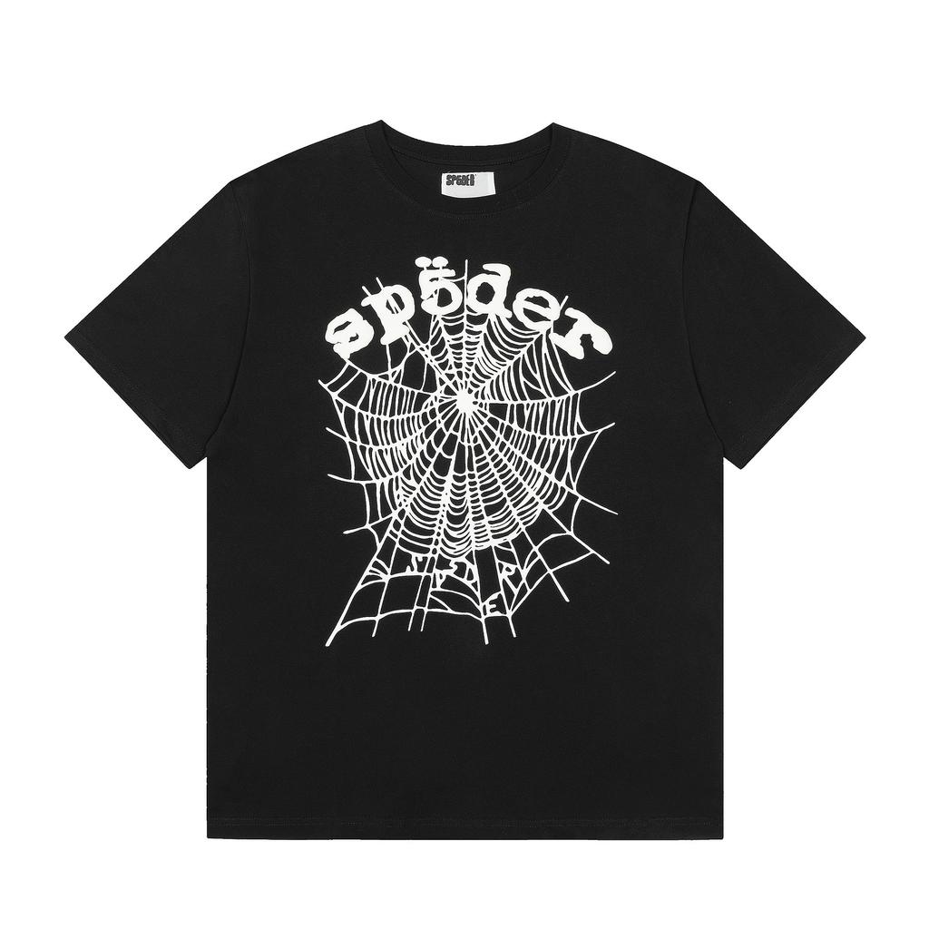 Foreign Trade Meichao Sp5der555555 Spider Web Printing Summer Loose Trend Men's and Women's Couples Short Sleeve T-Shirt Summer