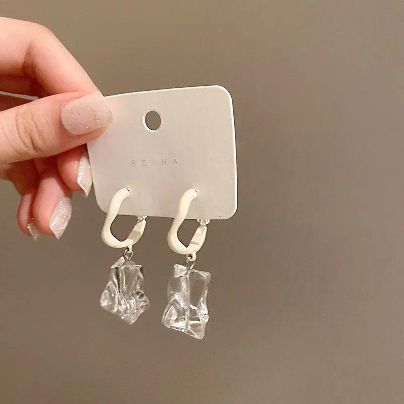 1 Pair Fashion Earrings Ice Cream Simple Transparent Acrylic Irregular White Metal Round Earring Accessories For Women