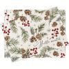 Hello Winter Placemats Set of 4 - Machine Washable Linen Table Mats, Rectangular Woven Christmas Dining Decor with Pine Needle,