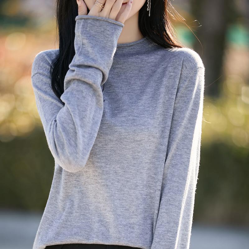 Women's wool pullover Qinghe cashmere 50% silk 50% wool spring and summer wool soft, comfortable and warm