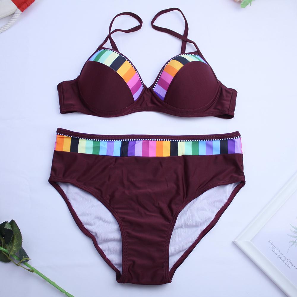 Two Pieces Sets Women Clothing Suit Separates Swimwear Womens Padded Push-up Bra Bikini Set Swimsuit Bathing Suit Patterns Stripe Beachwear