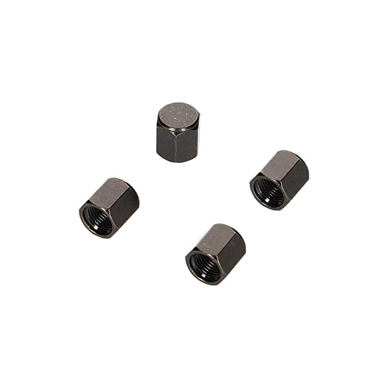 Amon Air Valve Caps, Black Plated Type, Replacement/Spare, 4-Pack, Prevents Valve Core Dirt, 8827